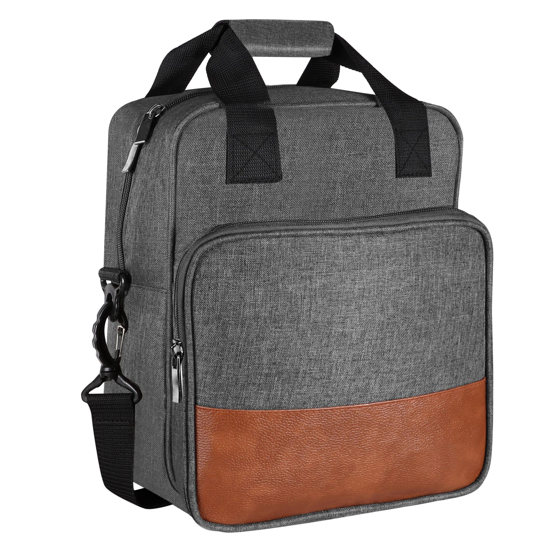 Insulated Lunch Bag | Large Space Fits 2 Lunch Boxes & 1Ltr Water Bottle, Front Cutlery Compartment (Grey & Tan Color) TB14