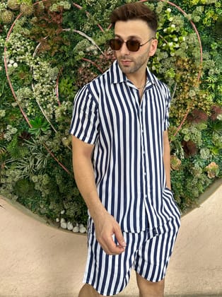 Navy Stripe Rayon Co-Ords - L