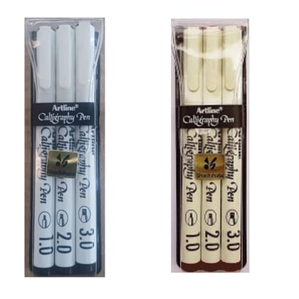 Artline Calligraphy Pen of Colours Black & Sepia Pack of 3 | For Cards, Sketching, Lettering & Music