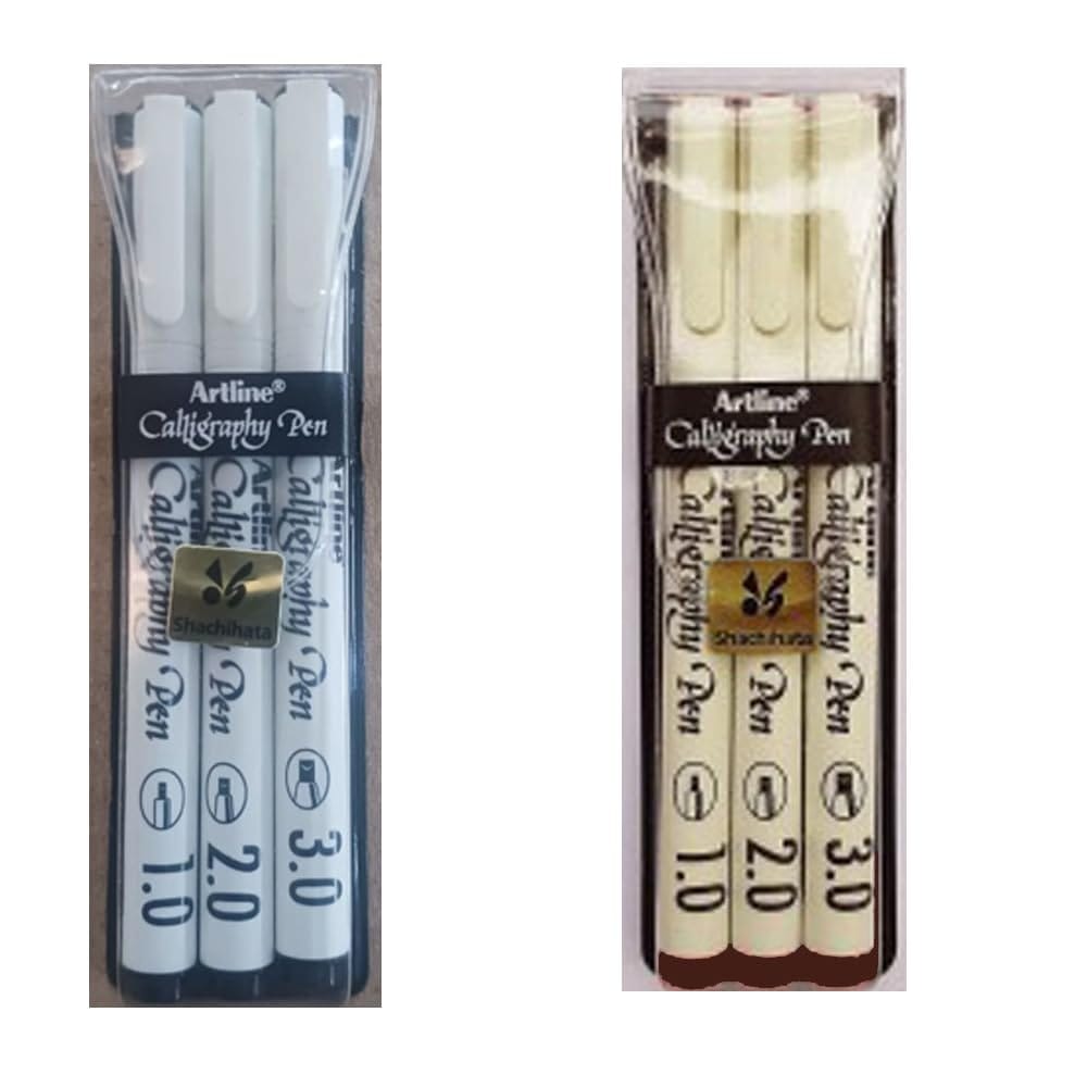Artline Calligraphy Pen of Colours Black & Sepia Pack of 3 | For Cards, Sketching, Lettering & Music