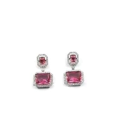 Generic Women's Brass Silver Plated Drop Earrings (Red)-PID66241 Generic Women's Brass Silver Plated Drop Earrings (Red)-PID66241