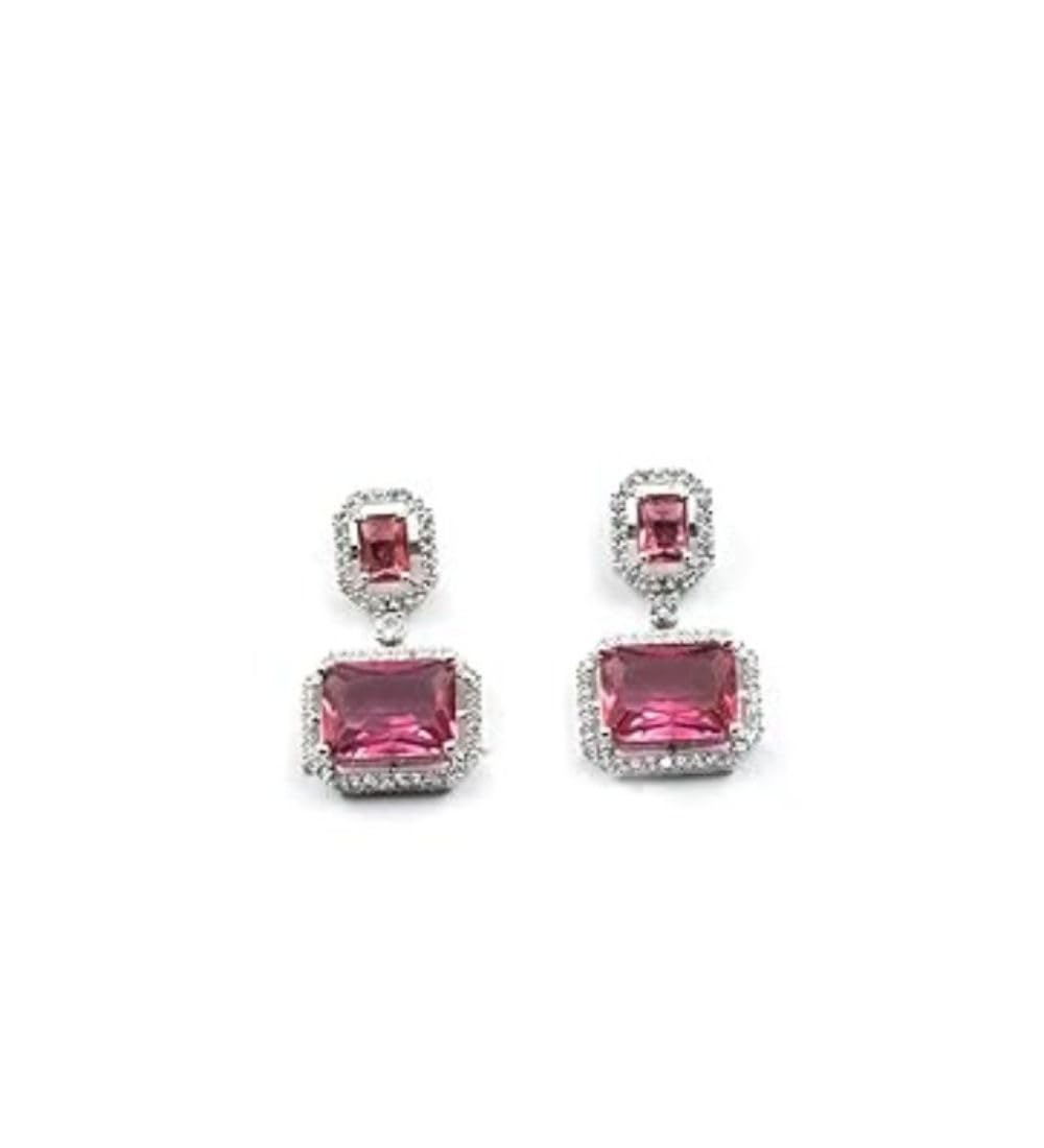 Generic Women's Brass Silver Plated Drop Earrings (Red)-PID66241