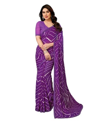 Women's Purple Georgette Printed Saree with Unstitched Blouse 5.5Mtr