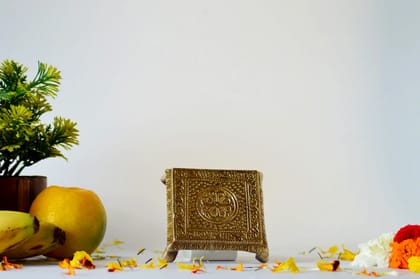 Brass Rectangle Chowki/ Chakla (Color - Golden, Size - 1.25H *3.25L*3.25B) by Snova Enterprises