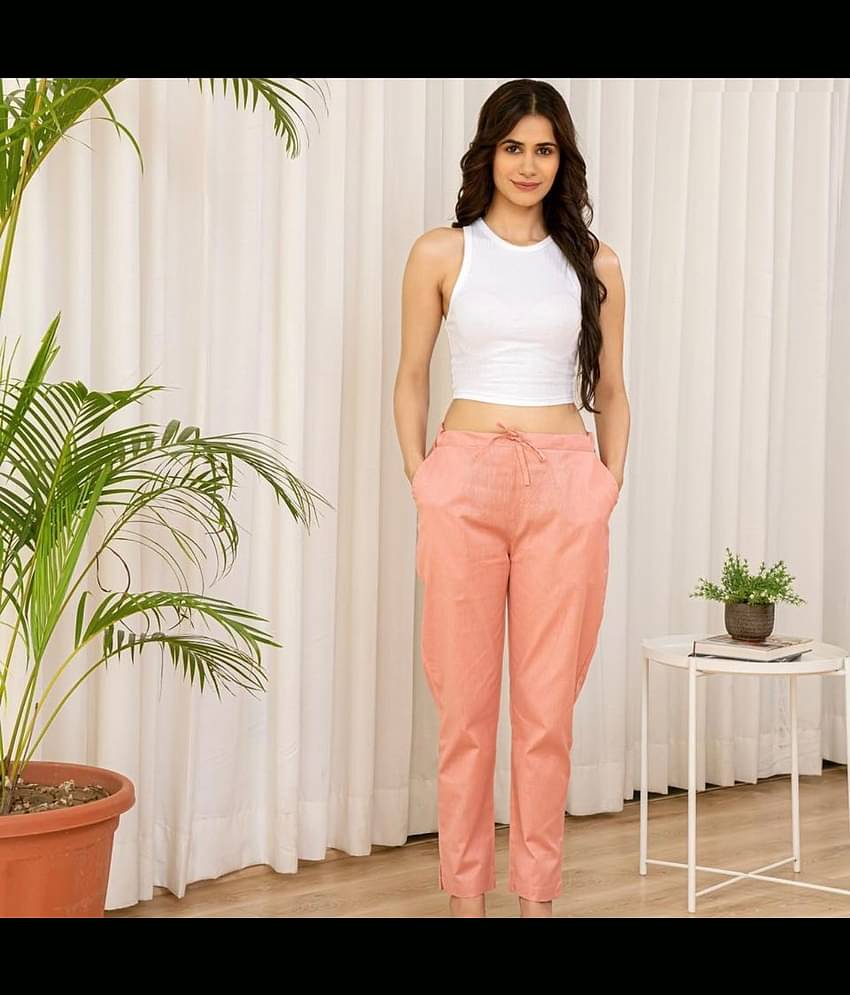 OuterWear Pack of 1 Cotton Blend Regular Women's Casual Pants ( Pink )