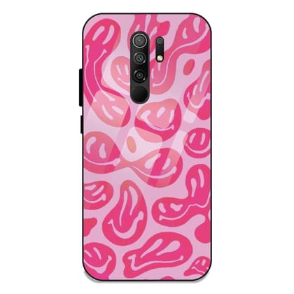 Pink Smilies - Glass Case For Redmi Models-Redmi 9 Prime