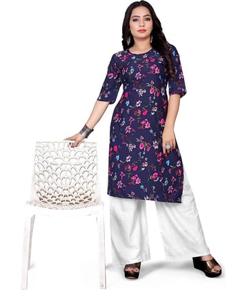 THE PRIVATE LABLE Rayon Printed Straight Women's Kurti - Navy Blue ( Pack of 1 )