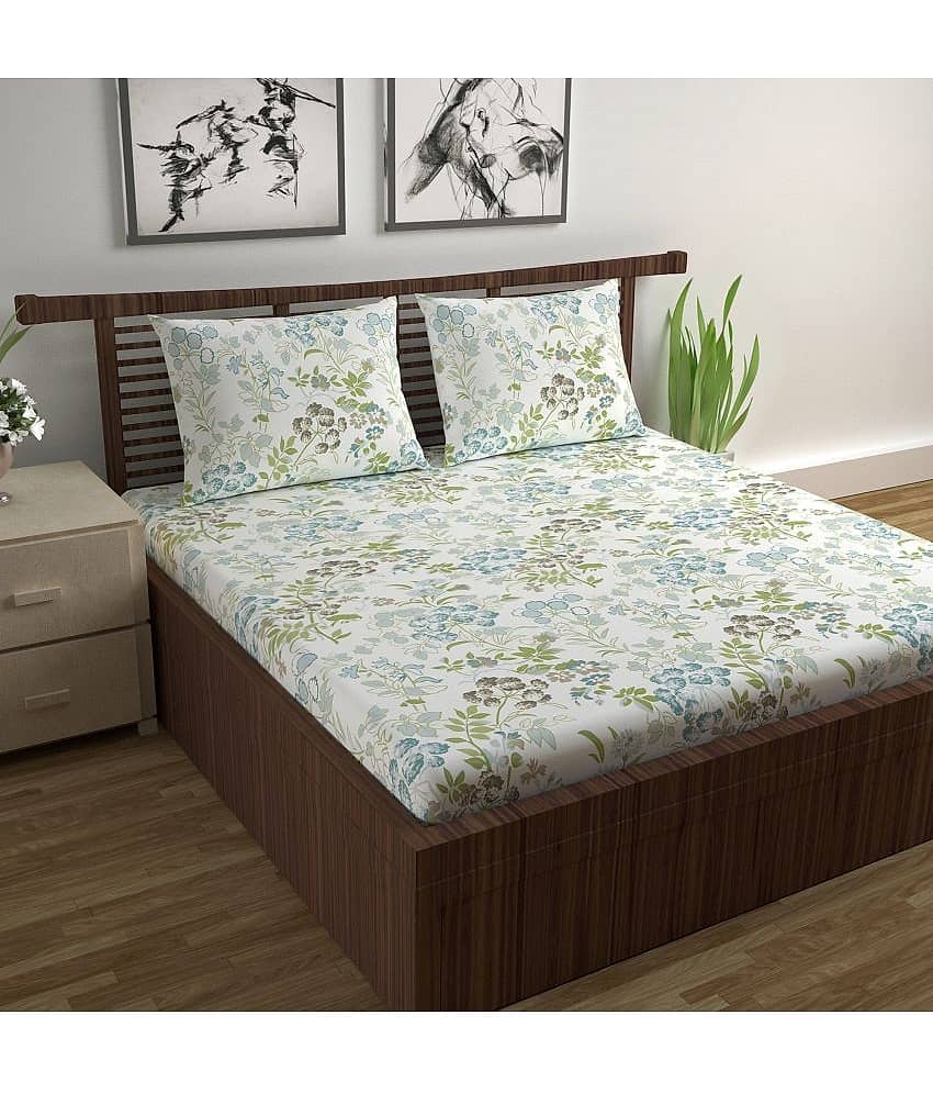 DIVINE CASA Cotton Double Bedsheet ( White )