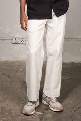 Wide Fit Pants - White-XS