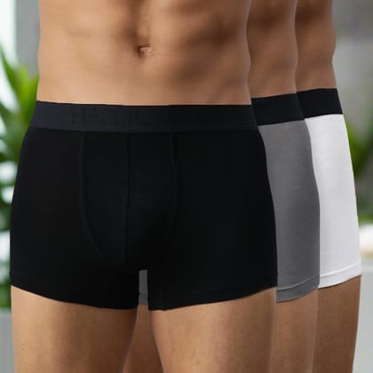 Heelium Bamboo Underwear Trunk For Men - Pack of 3-Black | Grey | White / Small - 70-75 cm I 28-30 in