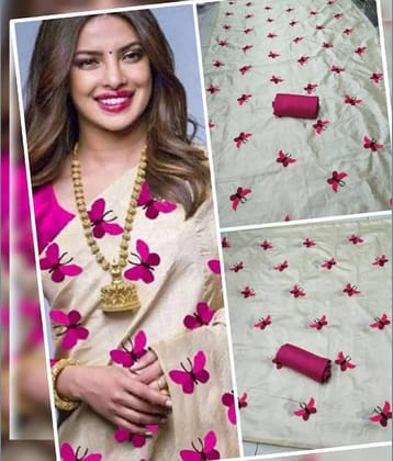 Bhuwal Fashion Art Silk Embroidered Saree With Unstitched Blouse Piece ( Red )