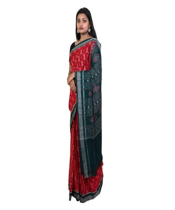 Red green colour handwoven cotton saree