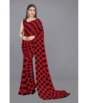 ANAND SAREES Georgette Printed Saree With Unstitched Blouse Piece ( Red )