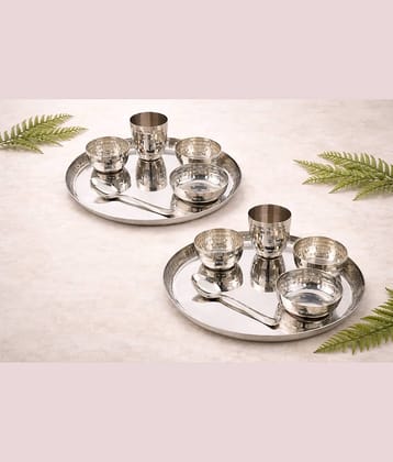 Visaxmi Hammered Dinner set Plain Stainless Steel Dinner Set ( Pack of 12 ) Silver