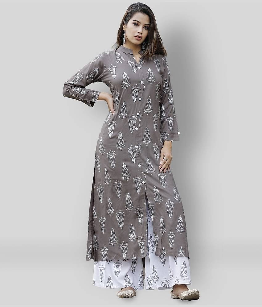 Lee Moda - Light Grey Straight Rayon Women's Stitched Salwar Suit ( Pack of 1 )