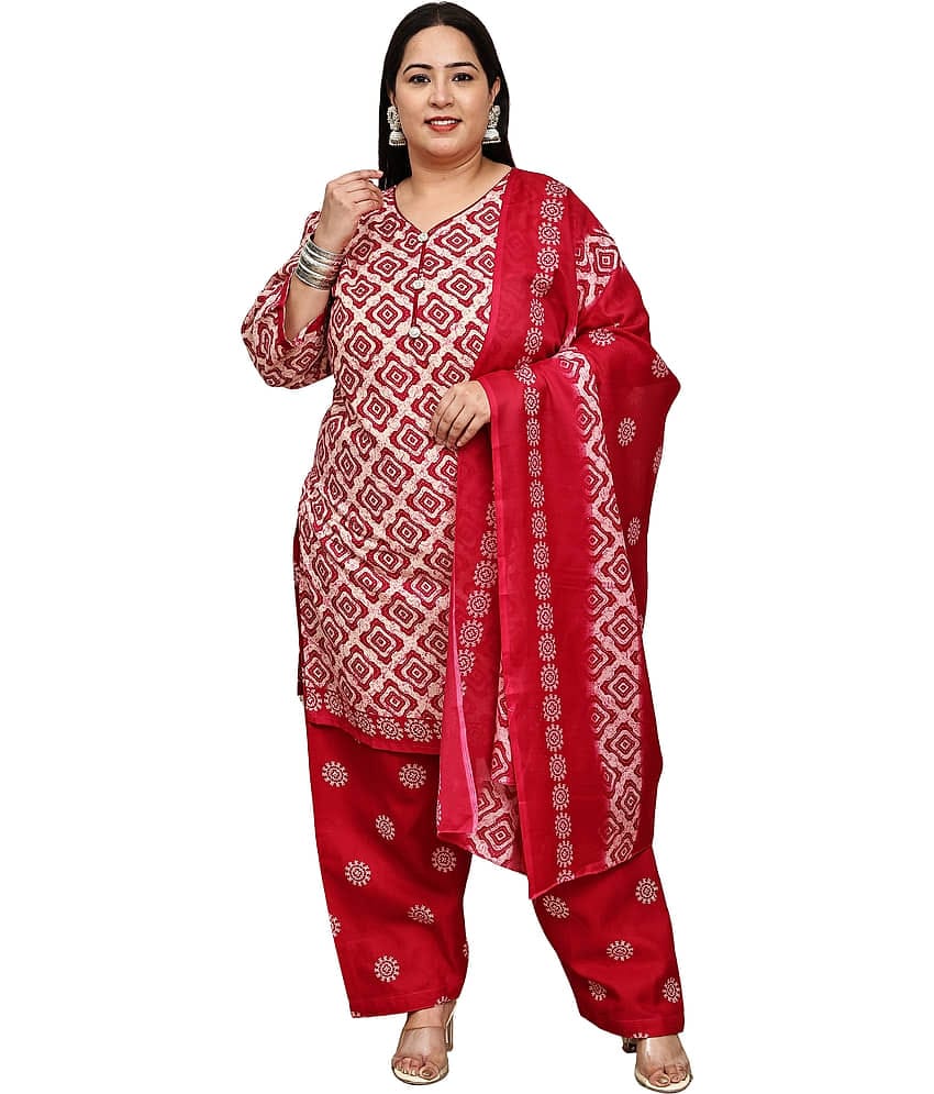 wonder weave Women Cotton Blend Printed Straight Kurti With Patiala Salwar ( Multicolor )