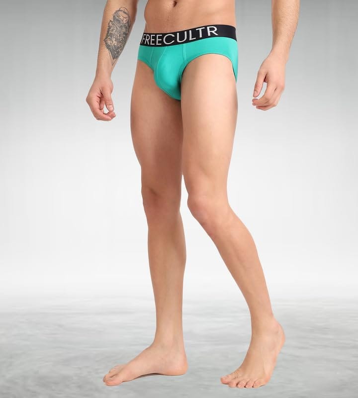 FREECULTR Men's Underwear Organic Cotton (Ultrasoft Waistband) Premium Snug-Fit Brief Pack of 1-Holly Green