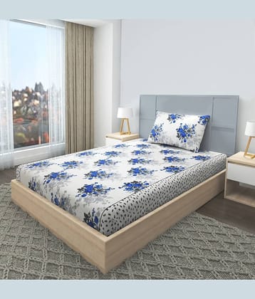 Apala Microfiber Floral Single Bedsheet with 1 Pillow Cover - Blue
