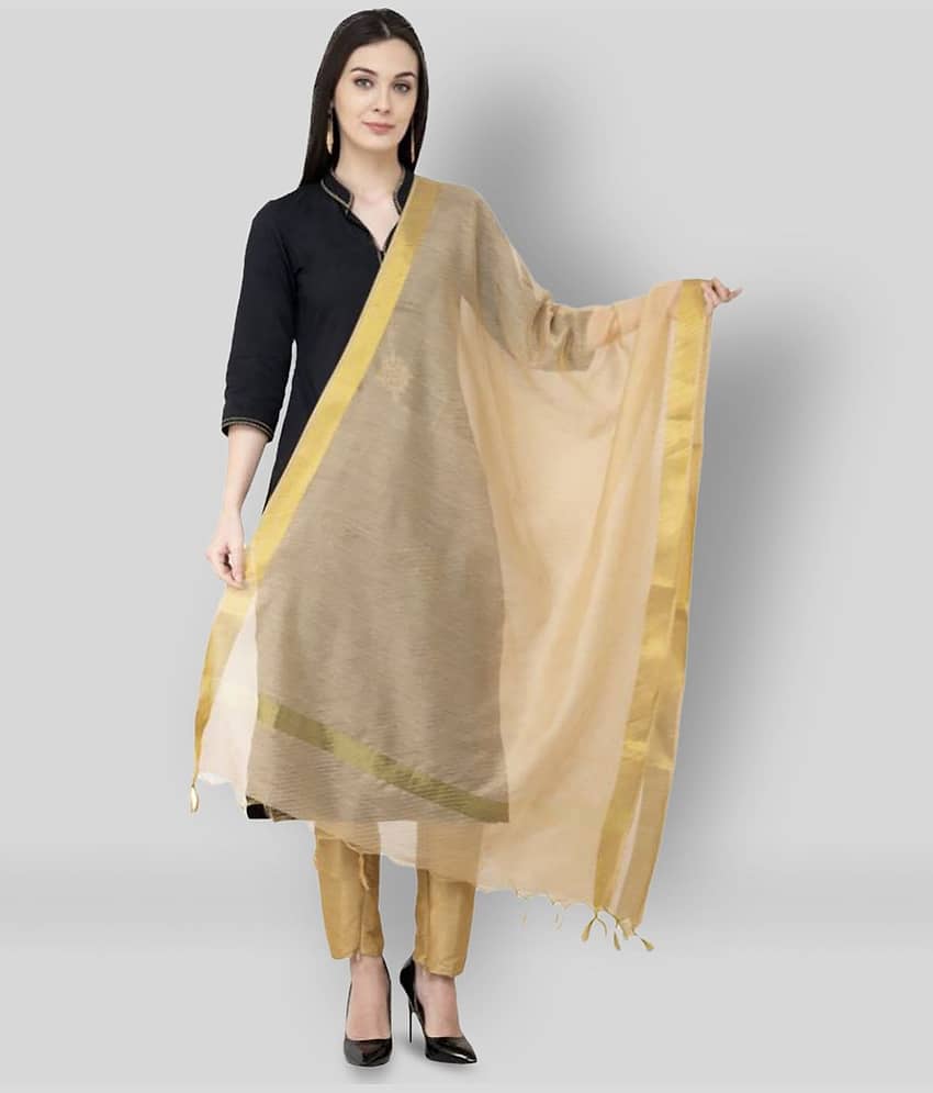 A R Silk Gold Chanderi Hand Embroidered Dupatta