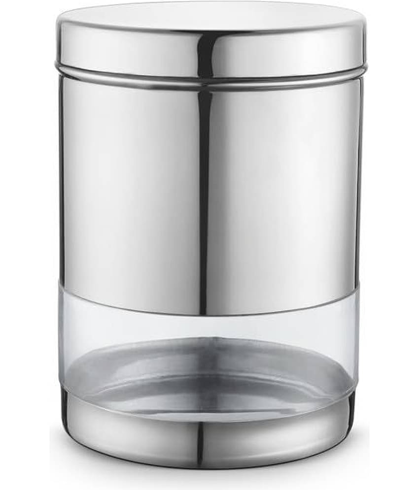 Classic Essentials Sleek Canister Steel Transparent Cookie Container ( Set of 2 )