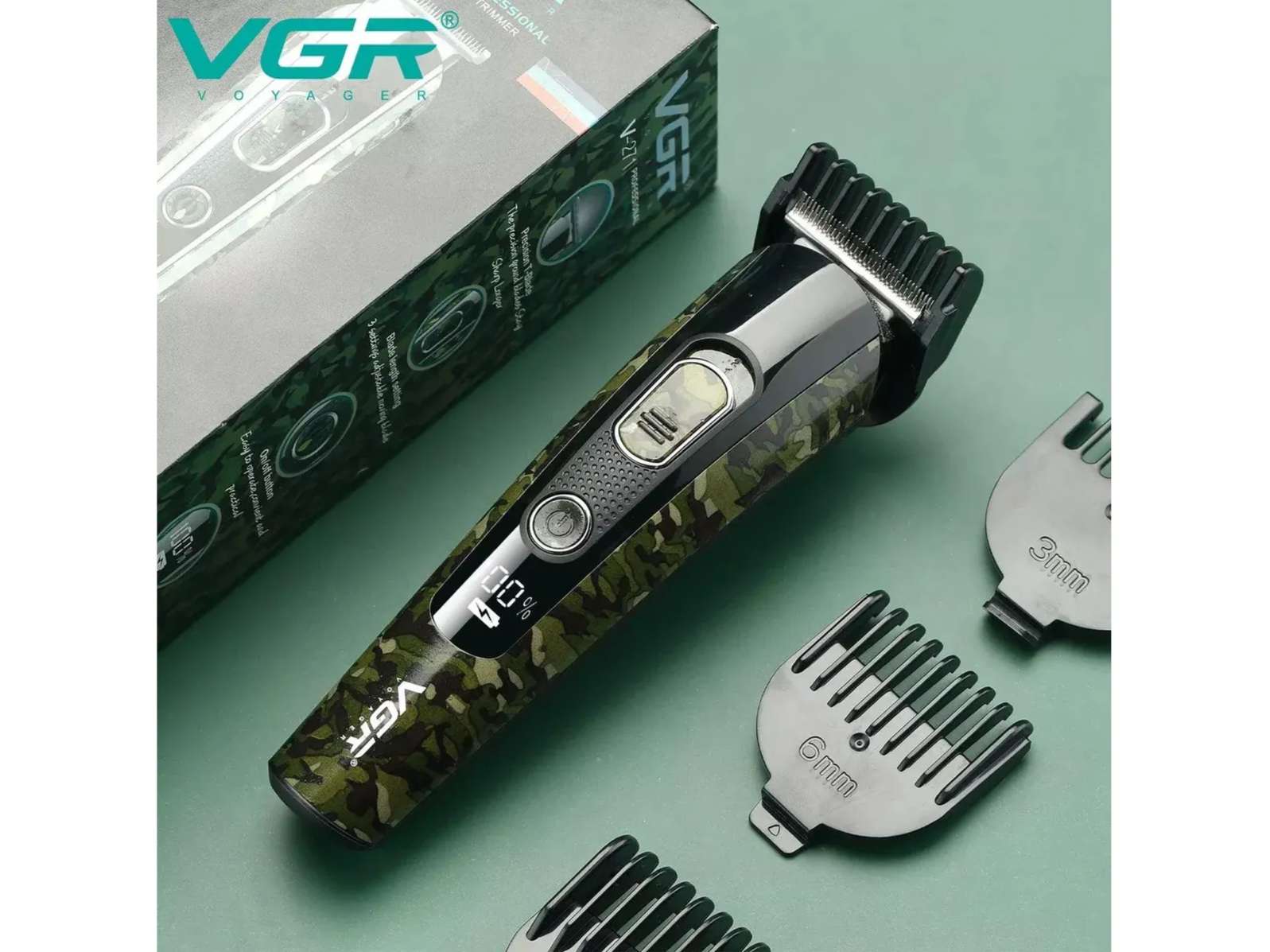 VGR V-271 Camouflage Professional Rechargeable Hair Clipper Trimmer 150 min Runtime 4 Length Settings (Multicolor)