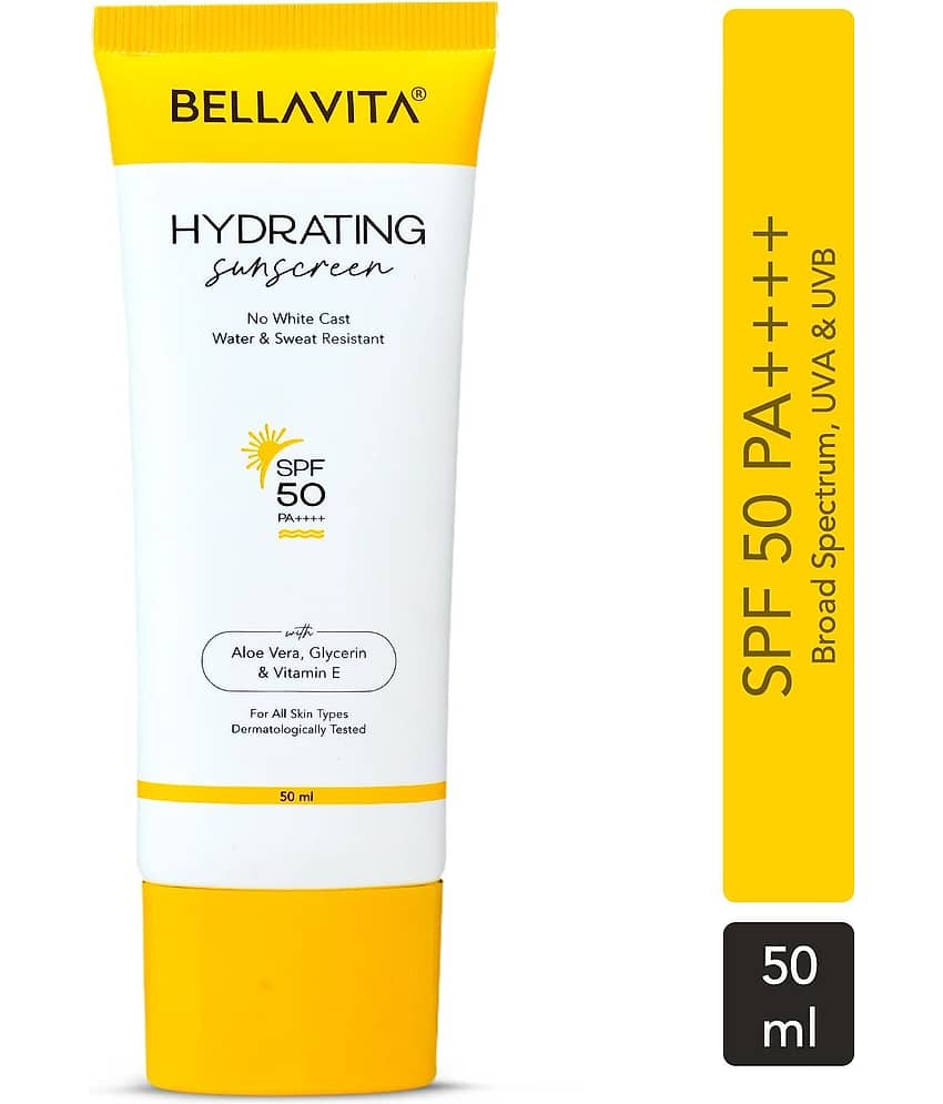 BELLAVITA Water based Hydrating Sunscreen SPF 50 Lightweight PA+++ For No White Cast Non - Greasy Finish UV Protection Broad Spectrum 50ML