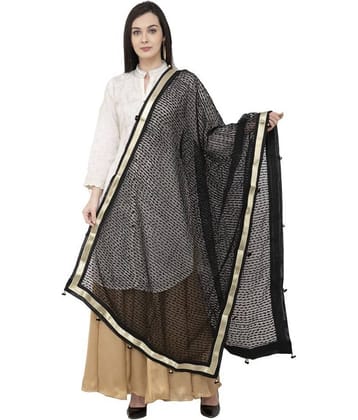 A R Silk Black Organza Hand Painted Dupatta