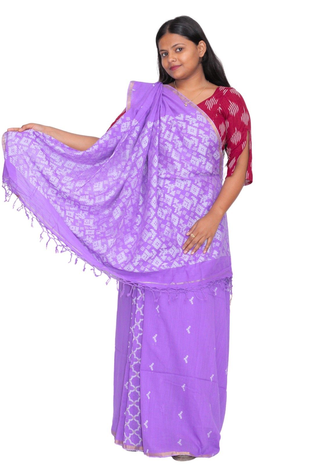 Tisser Elegant Jacquard Cotton Saree with Blouse Piece – Royal Purple