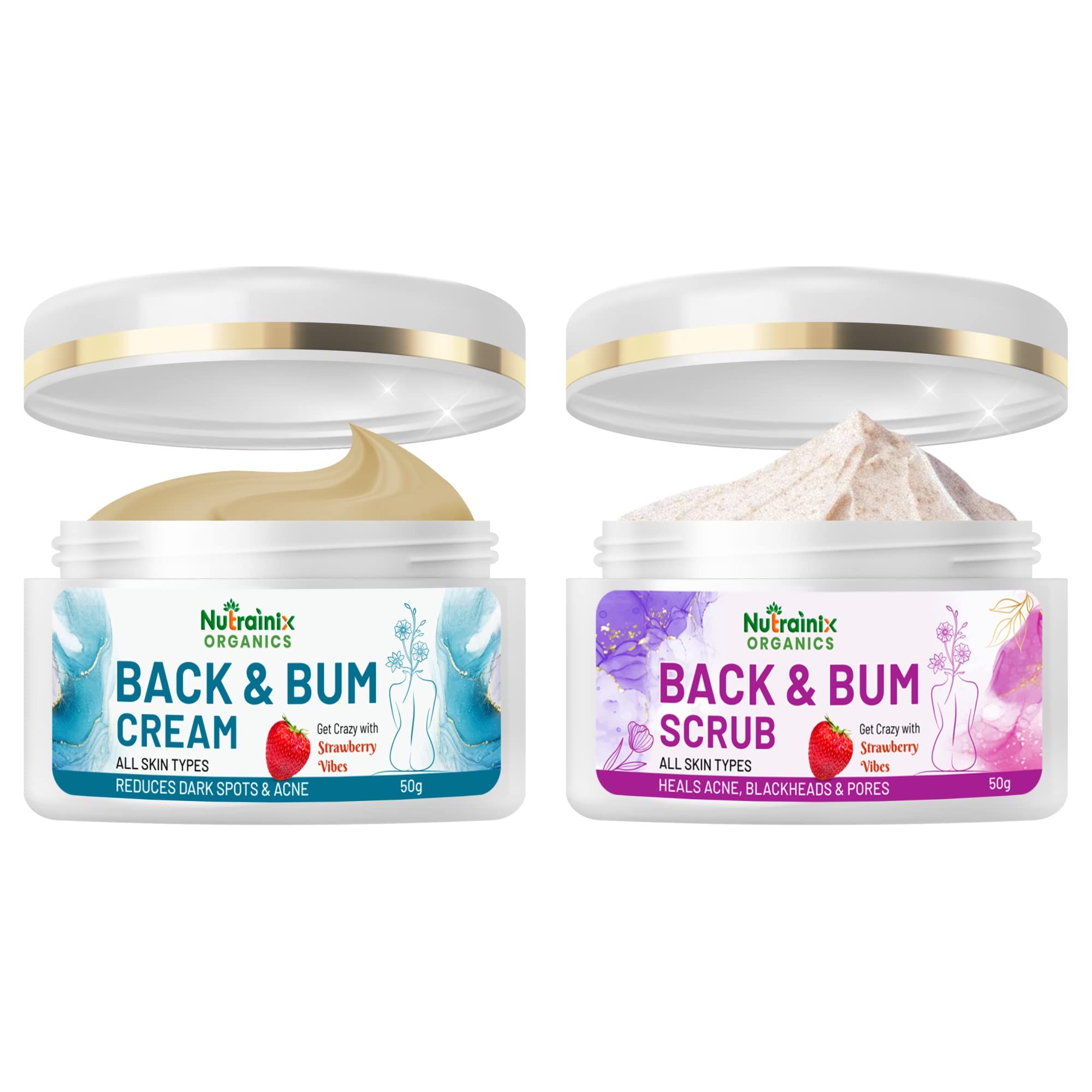 Nutrainix Back & Bum Cream & Scrub - Dark Spot & Acne Treatment - 50g + 50g