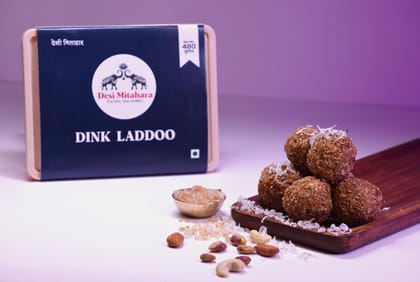 Desi Mitahara's 's  Dink (Gond) Laddoo - Gond, Jaggery & Cow Ghee - Traditional Indian Sweet - Healthy, Nutritious Snack - 480g Pack - No Artificial Colours - Suitable for All Ages - Purely Home Made