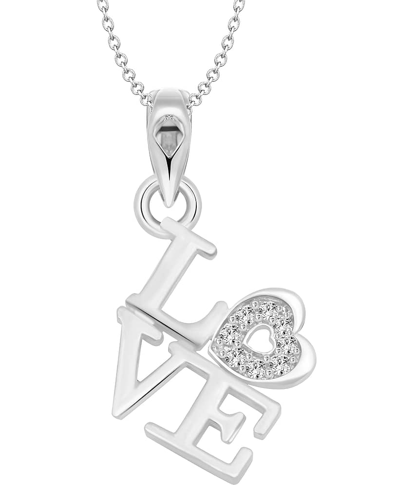 Vighnaharta Valentine's Love CZ Rhodium Plated Alloy Pendant for Women and Girls-[VFJ1259PR]