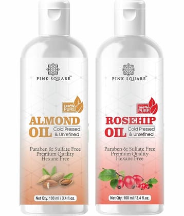 pink square 100% Cold Pressed Almond Oil and Rosehip Oil 200 mL Pack of 2