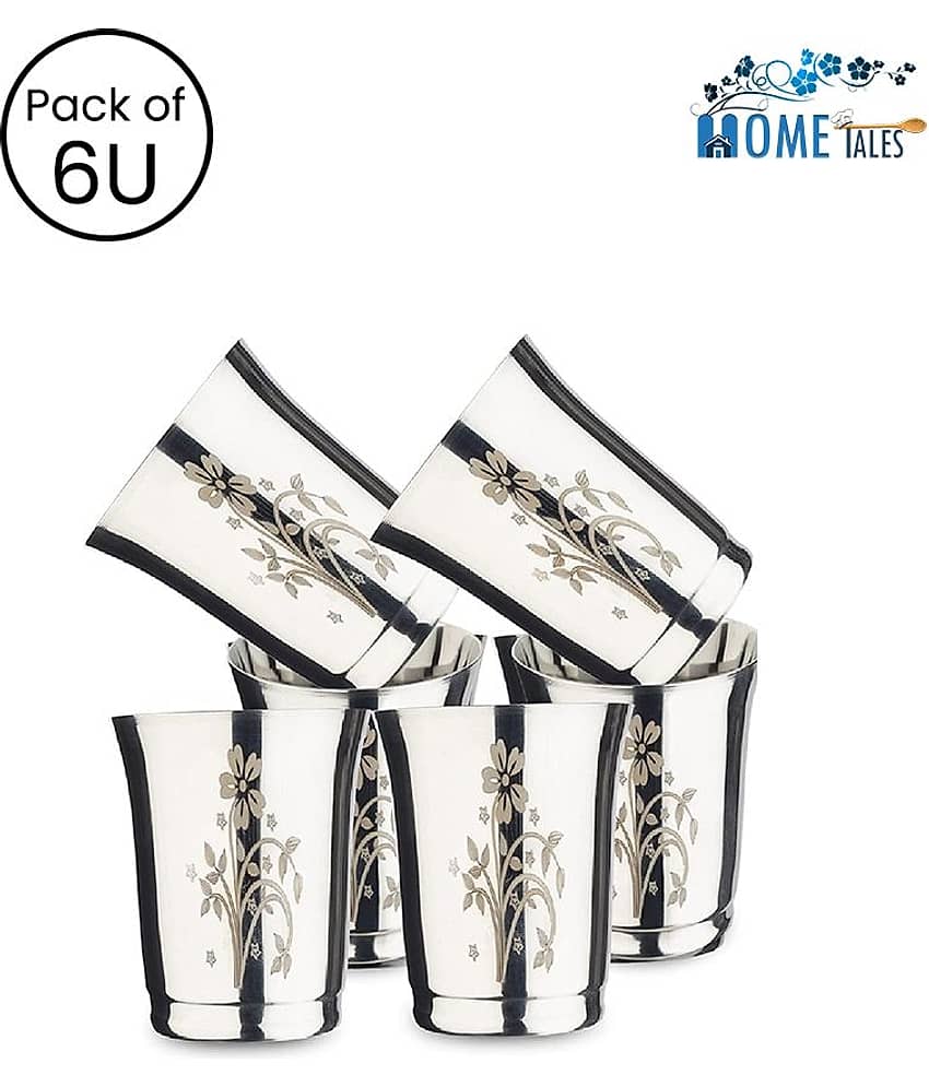 NGA Stainless Steel Glasses with etching design, Pack of 6 U, 300 ml each