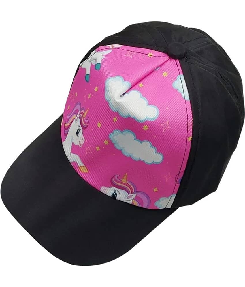 Zacharias Unisex Kids Cotton & Polyester Baby Cap kc-21 (Black & Pink_9-24 Months) (Pack of 1)