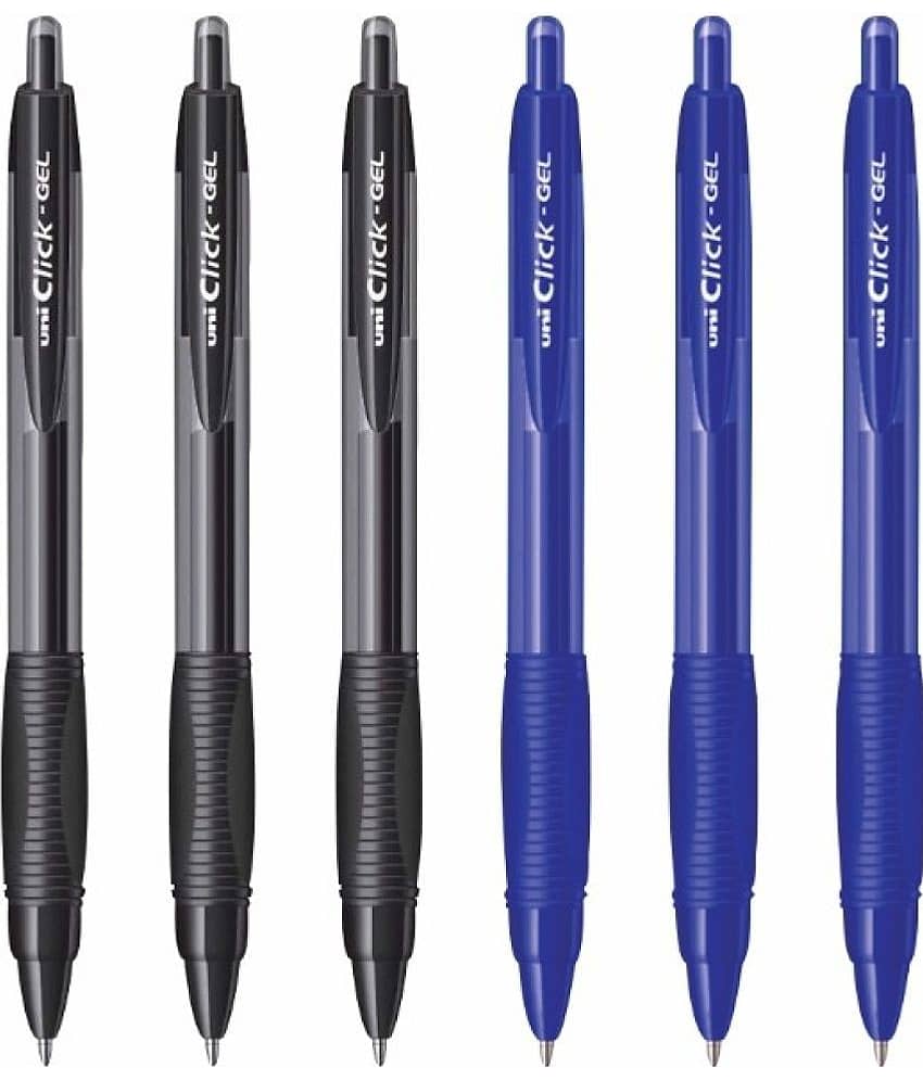Uni Ball Click Gel Gel Pen (Pack Of 6, Black, Blue)