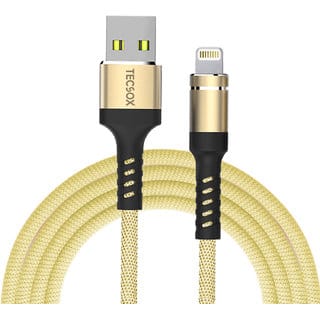 TecSox TecWire Lightning End Braided Fast Charging Cable Compatible for-iPhone with MFI Certified (1 Meter, Gold)