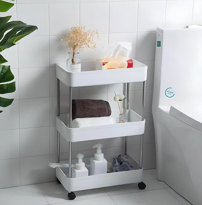 Multipurpose Plastic Trolley with Dish Rack for Kitchen Fruit Vegetable Storage Basket Organizer - 3 Layer