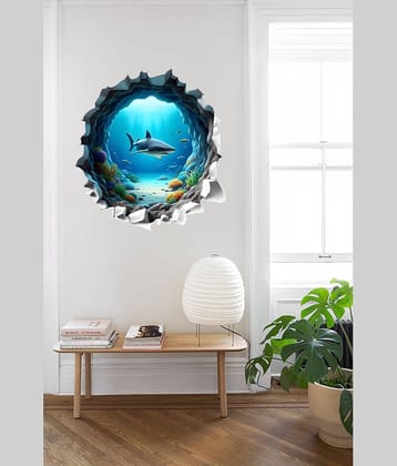 3D "broken wall" shark decal Wall Sticker Self Adhesive Sticker  (Pack of 1)