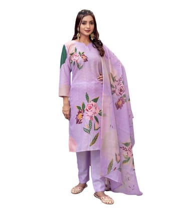 Women's Cotton Blend Printed Kurti with Pant Dupatta Set (Lavender, S)-PID63051 Women's Cotton Blend Printed Kurti with Pant Dupatta Set (Lavender, S)-PID63051