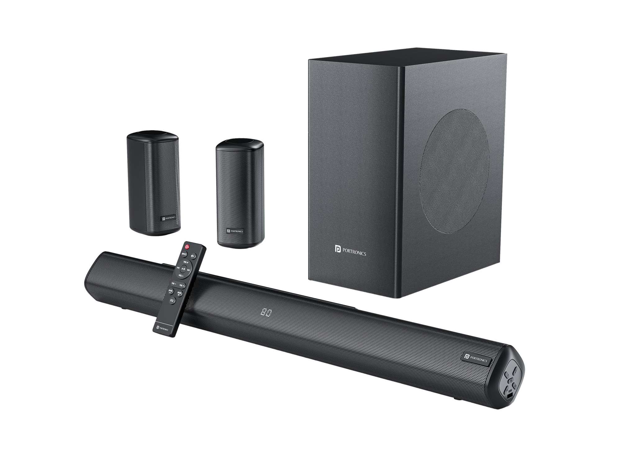 Portronics CineArc 200W Bluetooth Soundbar with Wired Subwoofer for Deep Bass, 5.1 Channel Home Theatre, HD Sound,Multiple EQ Modes - Black