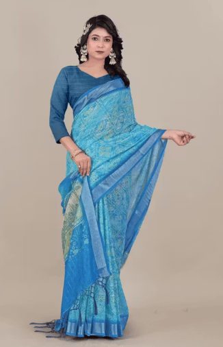 Fancy linen cotton digital printed saree with blouse