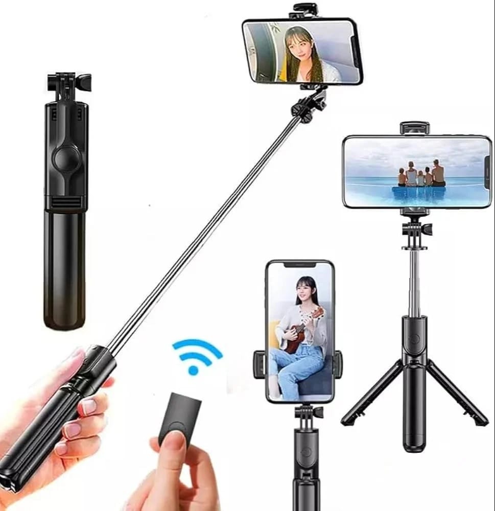 Bluetooth Selfie Stick Tripod with Wireless Remote (10 m), 1.16 m Extendable, 360 Phone Holder, Anti-Slip Feet, Stainless Steel Rod for Android & iPhone