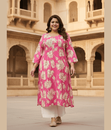 Flavia Creation Women Cotton Printed Straight Kurti ( Pink )