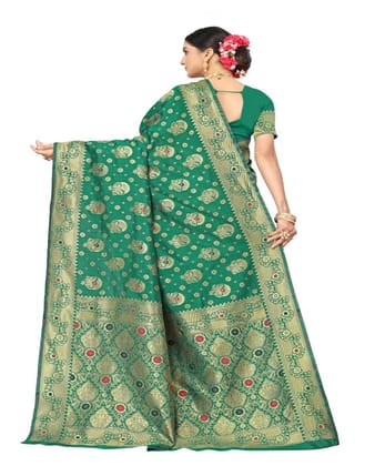 Women's Banarasi Silk Designer Weaving Saree with Unstitched Blouse (Green, 5.50 Mtrs)