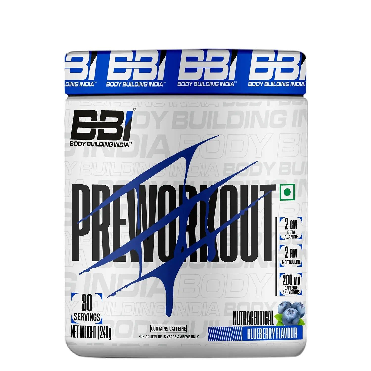 Body Building India BBI Pre-Workout 240g-30 Servings / Blueberry