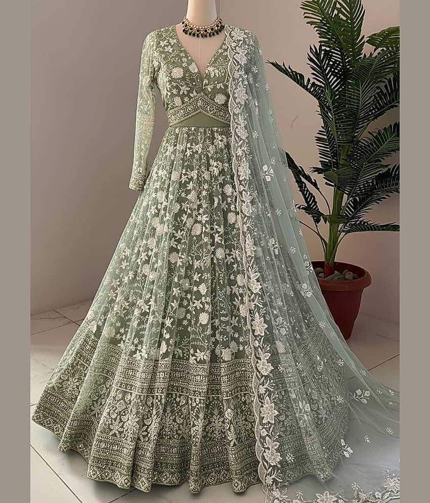 A TO Z CART Women's Net Semi Stitched Flared Ethnic Gown With Dupatta