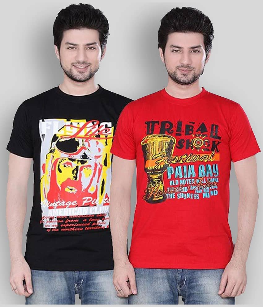 Zebu Pack of 2 Cotton Regular Fit Men's T-Shirt ( Red )