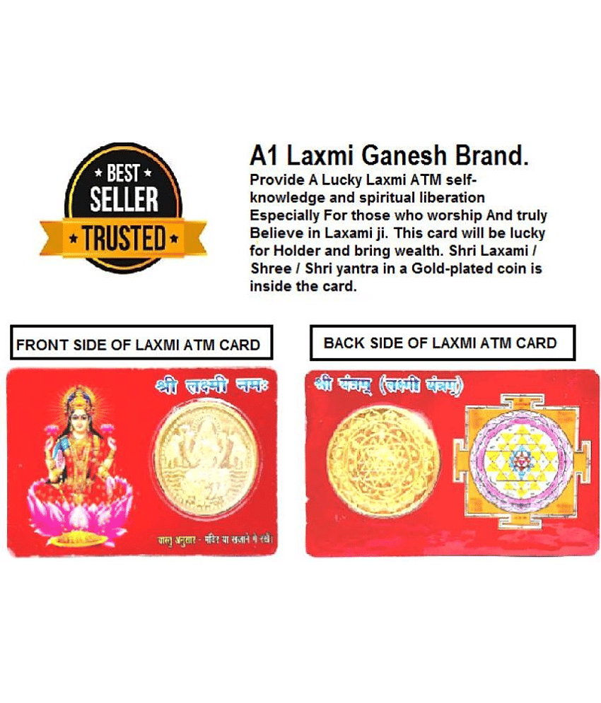 A1 LAXMI GANESH BRAND Money/Gold Plated Coin Inside/Shri MATA Laxmi\Lakshmi Yantra/Card to Keep in Wallet for Wealth/Lucky God ATM Cards/Size Same as Bank ATM Card