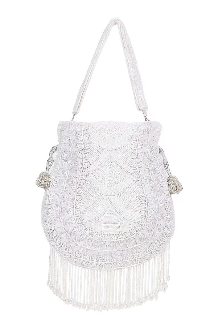 White Velvet Cutdana Embroidered Potli