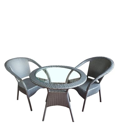 Wicker Outdoor Seating Set 2 Chairs And 1 Table Set For Garden and Living Room (Silver)